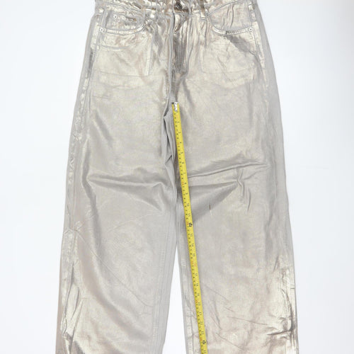 Marks and Spencer Women Silver UK 14 Wide Leg Metallic Jeans