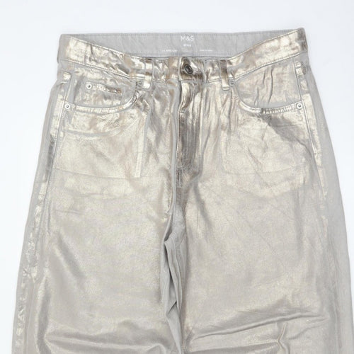 Marks and Spencer Women Silver UK 14 Wide Leg Metallic Jeans