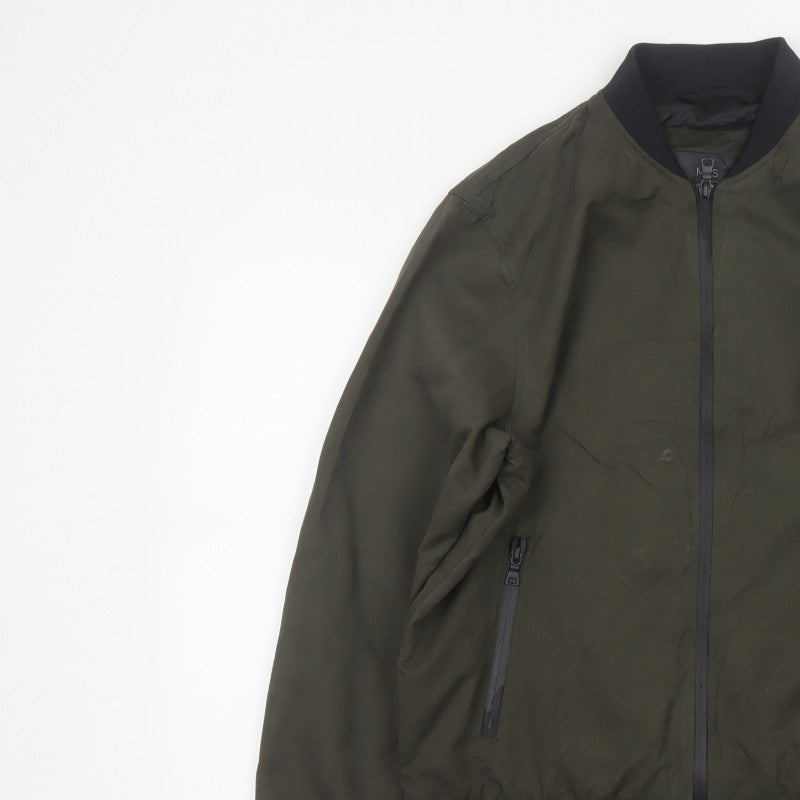 Marks and Spencer Men Green M Bomber Jacket Full Zip Lined