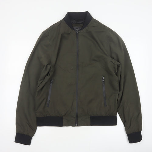 Marks and Spencer Men Green M Bomber Jacket Full Zip Lined