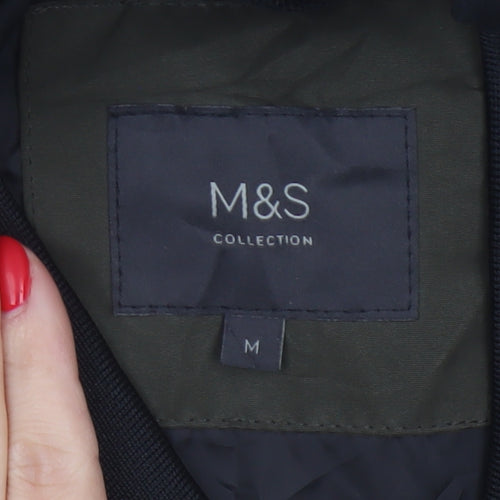 Marks and Spencer Men Green M Bomber Jacket Full Zip Lined