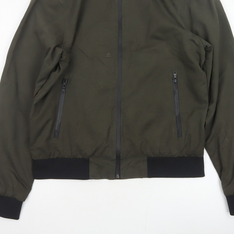 Marks and Spencer Men Green M Bomber Jacket Full Zip Lined