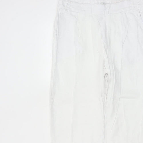 Marks & Spencer Women White UK 14 Short Linen Blend Tapered Trousers