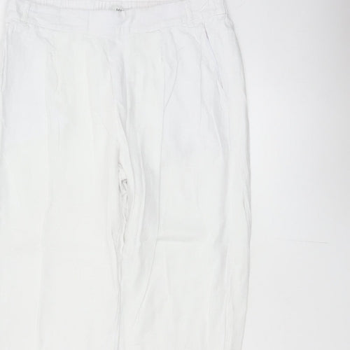 Marks & Spencer Women White UK 14 Short Linen Blend Tapered Trousers