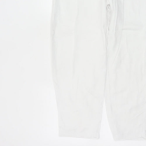 Marks & Spencer Women White UK 14 Short Linen Blend Tapered Trousers