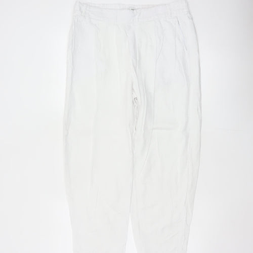Marks & Spencer Women White UK 14 Short Linen Blend Tapered Trousers
