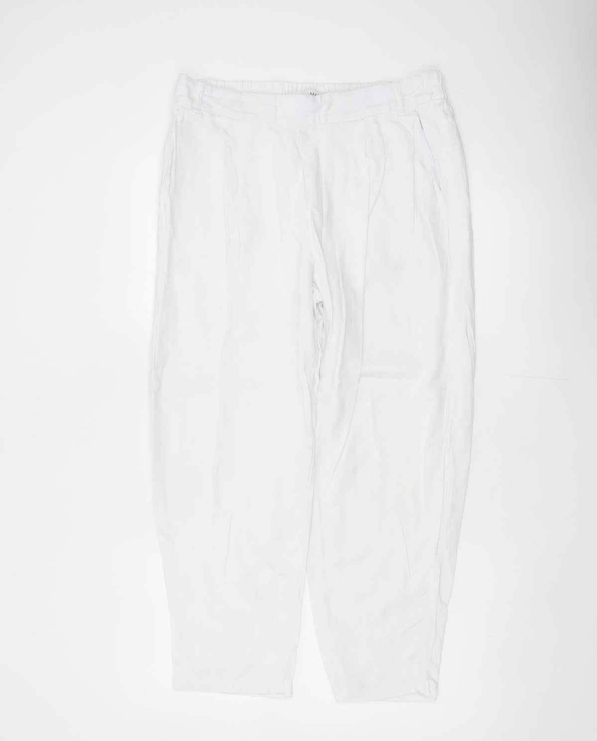 Marks & Spencer Women White UK 14 Short Linen Blend Tapered Trousers