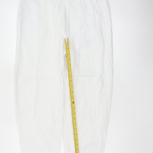 Marks & Spencer Women White UK 14 Short Linen Blend Tapered Trousers