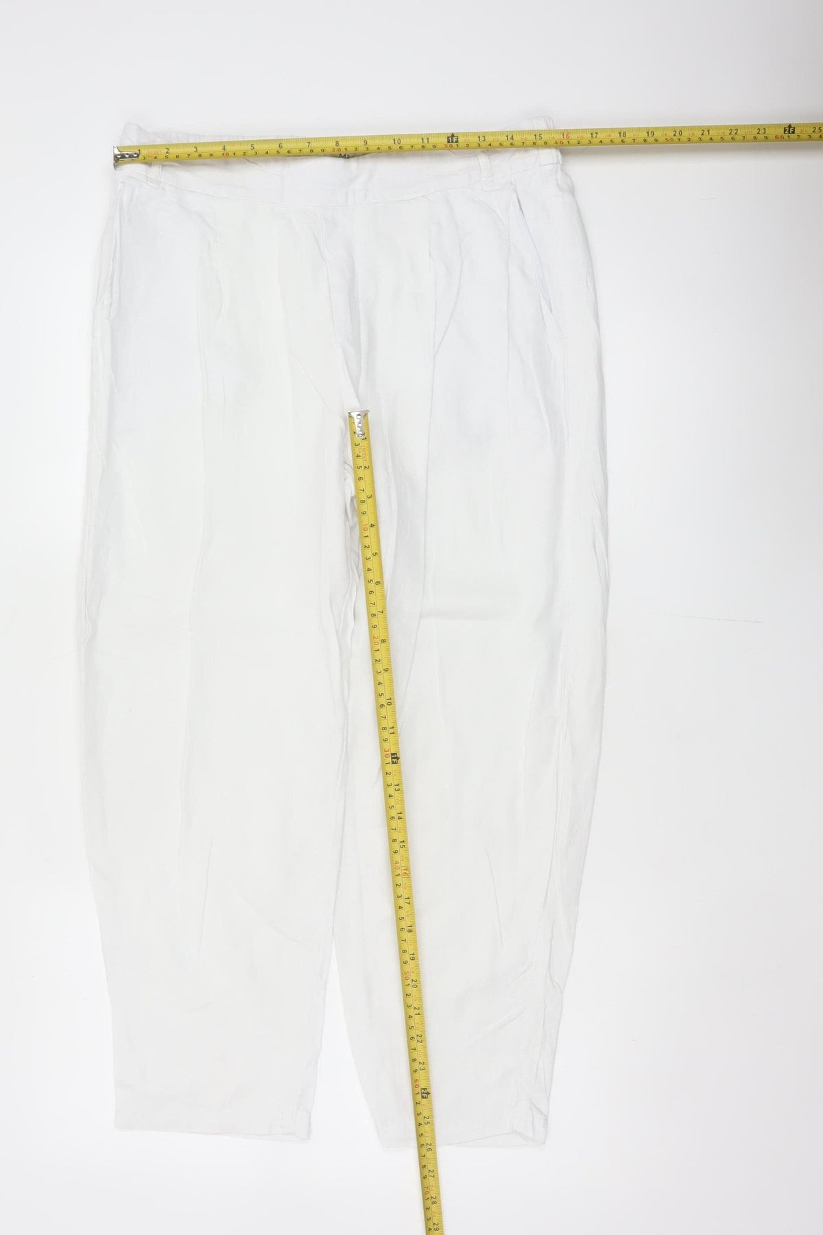 Marks & Spencer Women White UK 14 Short Linen Blend Tapered Trousers