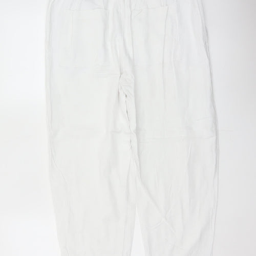 Marks & Spencer Women White UK 14 Short Linen Blend Tapered Trousers