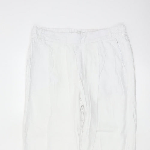 Marks & Spencer Women White UK 14 Short Linen Blend Tapered Trousers
