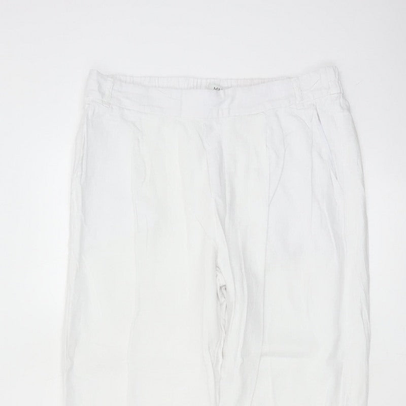 Marks & Spencer Women White UK 14 Short Linen Blend Tapered Trousers