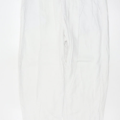 Marks & Spencer Women White UK 14 Short Linen Blend Tapered Trousers