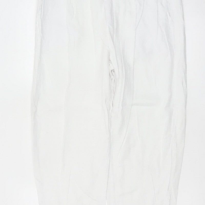 Marks & Spencer Women White UK 14 Short Linen Blend Tapered Trousers