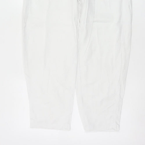 Marks & Spencer Women White UK 14 Short Linen Blend Tapered Trousers