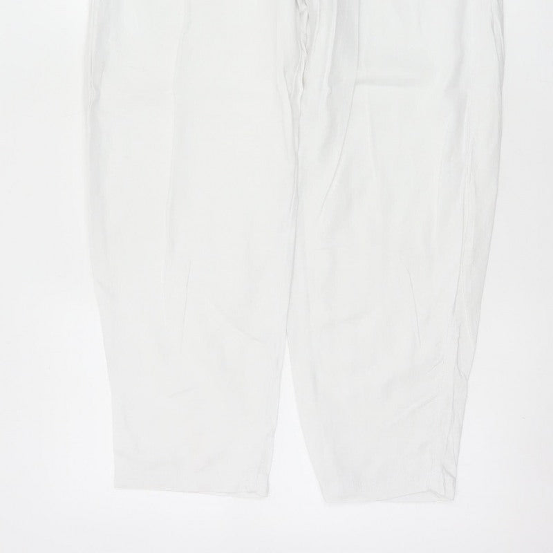 Marks & Spencer Women White UK 14 Short Linen Blend Tapered Trousers