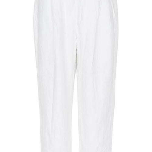 Marks & Spencer Women White UK 14 Short Linen Blend Tapered Trousers