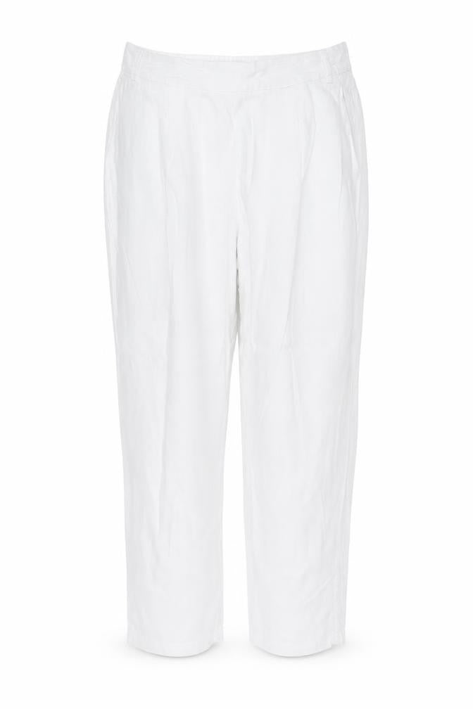 Marks & Spencer Women White UK 14 Short Linen Blend Tapered Trousers