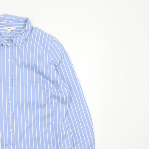 Marks and Spencer Women Blue Stripe Button-Up Shirt UK 16 Long Sleeve