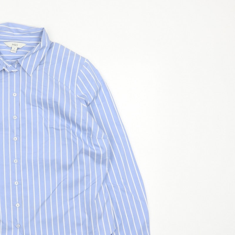 Marks and Spencer Women Blue Stripe Button-Up Shirt UK 16 Long Sleeve