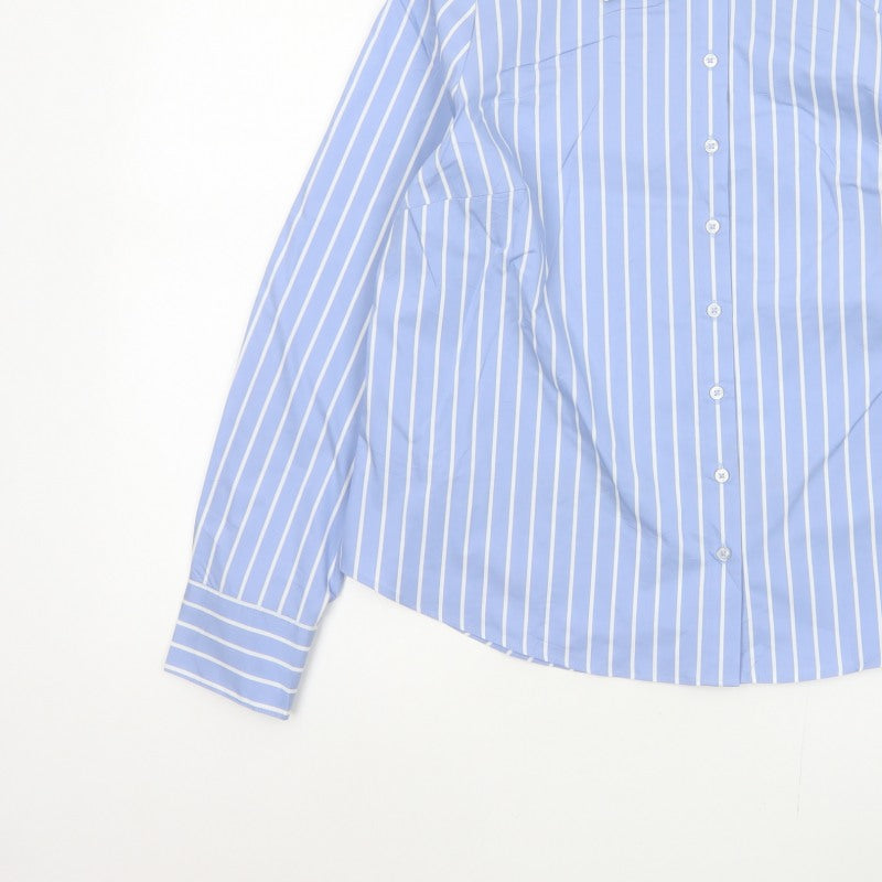 Marks and Spencer Women Blue Stripe Button-Up Shirt UK 16 Long Sleeve