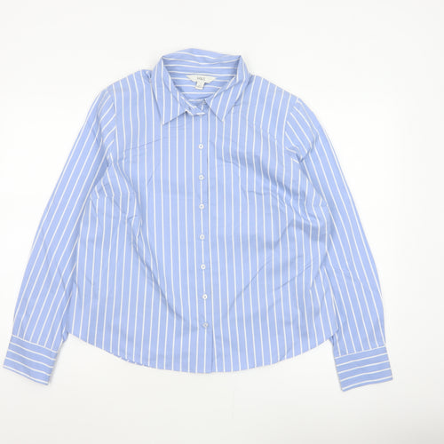 Marks and Spencer Women Blue Stripe Button-Up Shirt UK 16 Long Sleeve