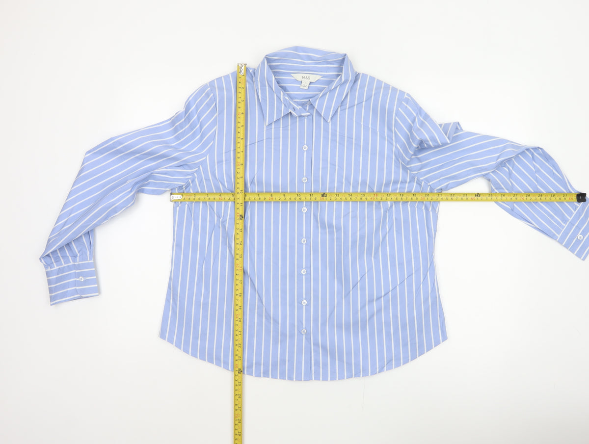 Marks and Spencer Women Blue Stripe Button-Up Shirt UK 16 Long Sleeve