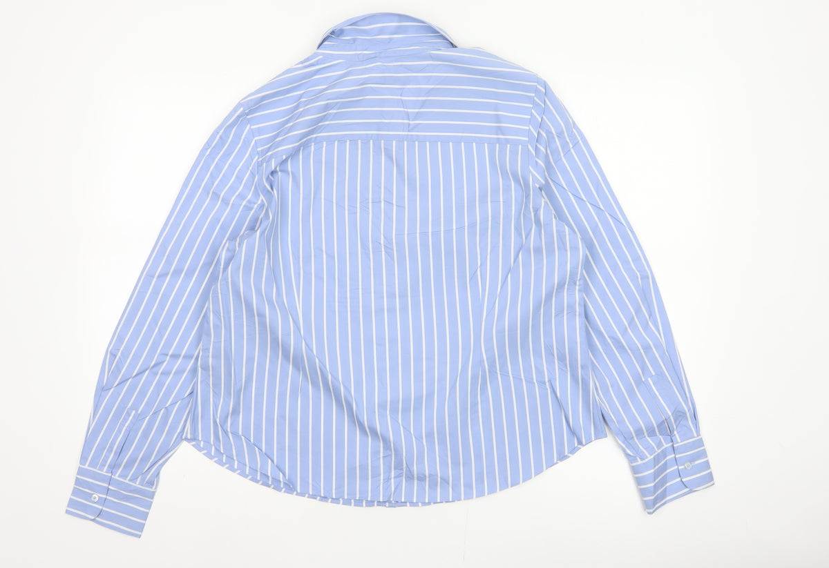 Marks and Spencer Women Blue Stripe Button-Up Shirt UK 16 Long Sleeve
