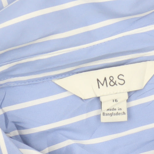 Marks and Spencer Women Blue Stripe Button-Up Shirt UK 16 Long Sleeve