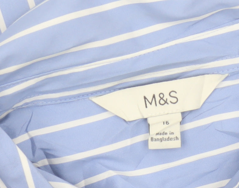 Marks and Spencer Women Blue Stripe Button-Up Shirt UK 16 Long Sleeve