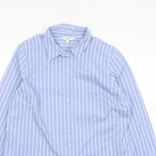 Marks and Spencer Women Blue Stripe Button-Up Shirt UK 16 Long Sleeve