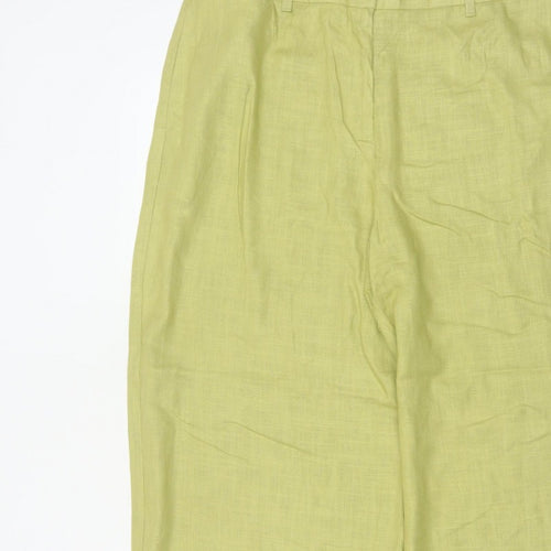 Marks & Spencer Women Green Linen Blend Wide Leg Trousers UK 16