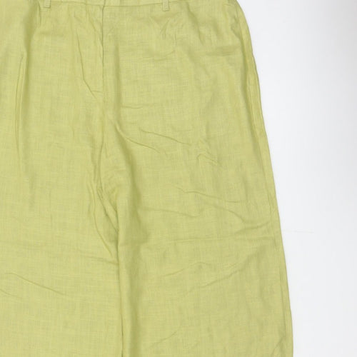 Marks & Spencer Women Green Linen Blend Wide Leg Trousers UK 16