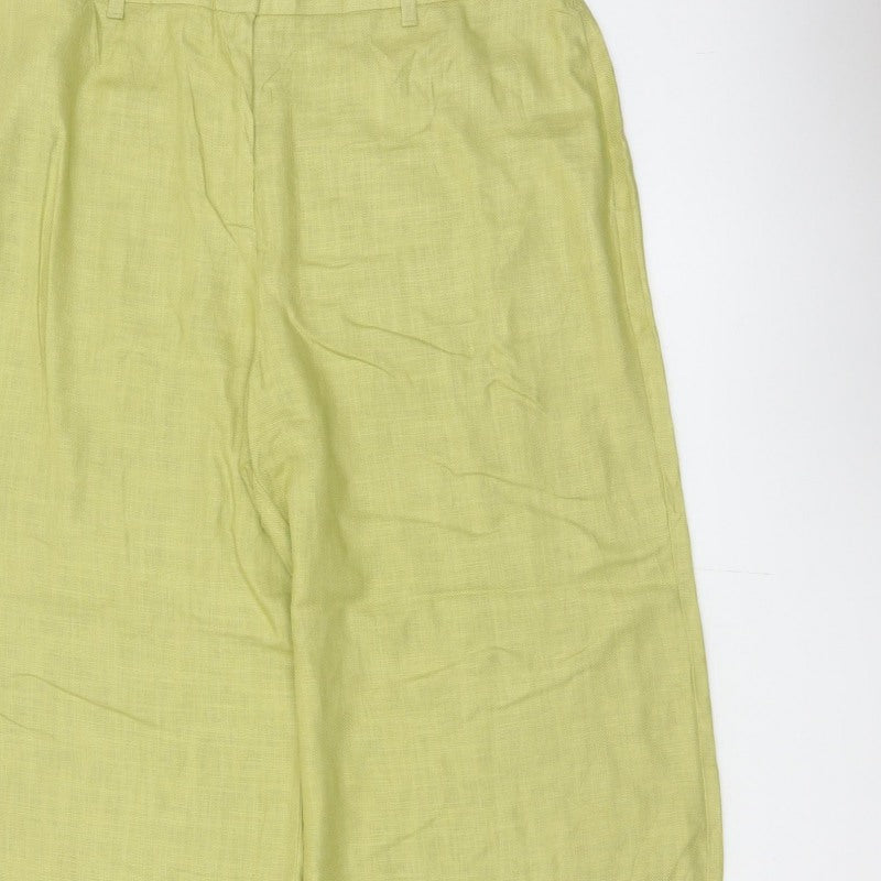 Marks & Spencer Women Green Linen Blend Wide Leg Trousers UK 16