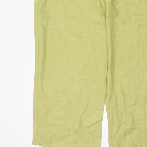 Marks & Spencer Women Green Linen Blend Wide Leg Trousers UK 16