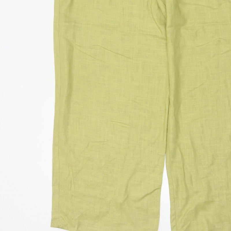Marks & Spencer Women Green Linen Blend Wide Leg Trousers UK 16