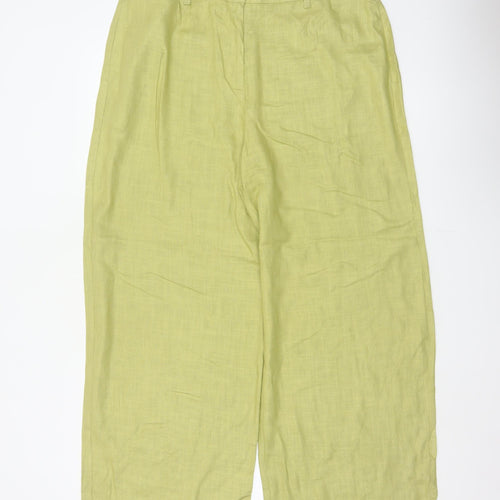 Marks & Spencer Women Green Linen Blend Wide Leg Trousers UK 16