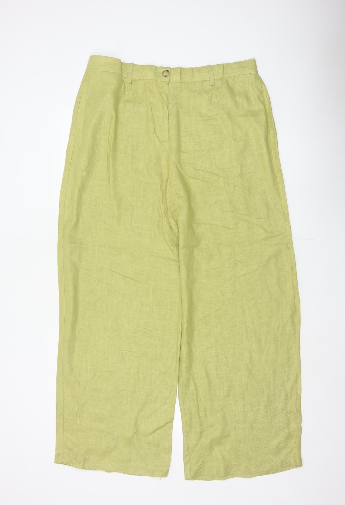 Marks & Spencer Women Green Linen Blend Wide Leg Trousers UK 16