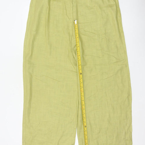 Marks & Spencer Women Green Linen Blend Wide Leg Trousers UK 16