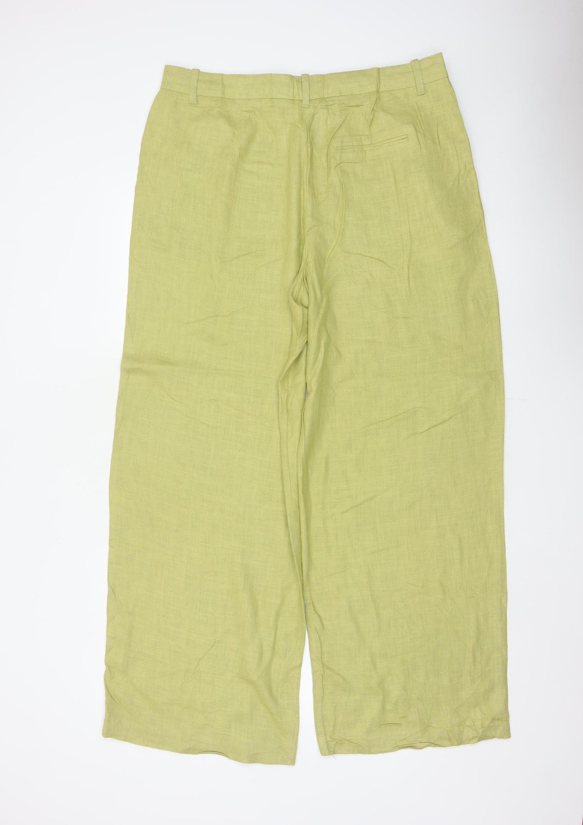 Marks & Spencer Women Green Linen Blend Wide Leg Trousers UK 16