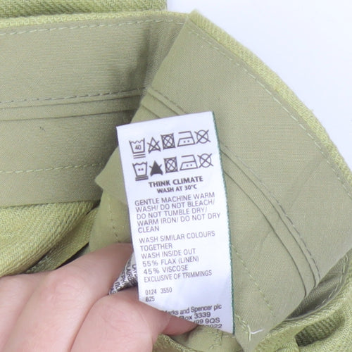 Marks & Spencer Women Green Linen Blend Wide Leg Trousers UK 16