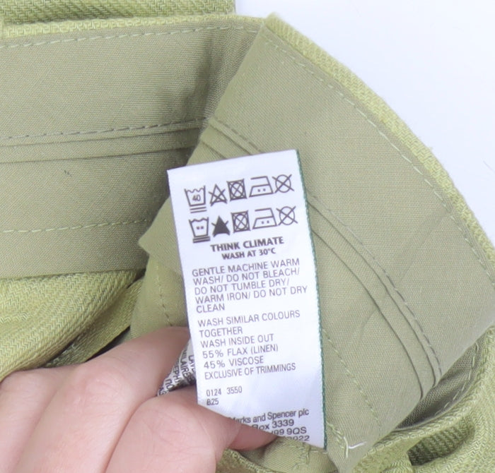 Marks & Spencer Women Green Linen Blend Wide Leg Trousers UK 16