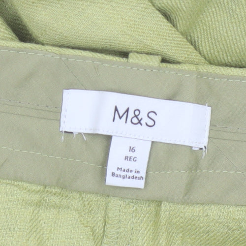 Marks & Spencer Women Green Linen Blend Wide Leg Trousers UK 16