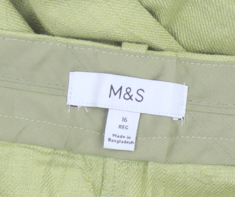 Marks & Spencer Women Green Linen Blend Wide Leg Trousers UK 16