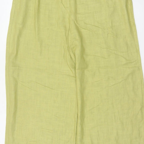 Marks & Spencer Women Green Linen Blend Wide Leg Trousers UK 16