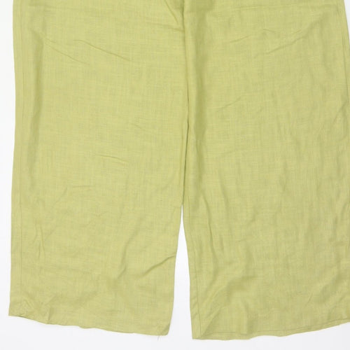 Marks & Spencer Women Green Linen Blend Wide Leg Trousers UK 16