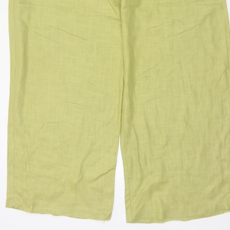 Marks & Spencer Women Green Linen Blend Wide Leg Trousers UK 16