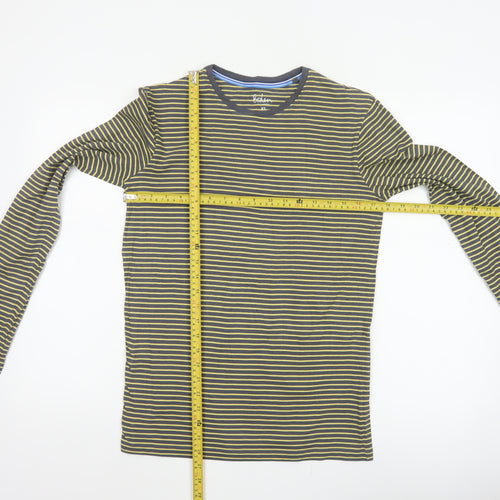 Boden Women’s Grey Yellow Striped XS Basic Long Sleeve Cotton T-Shirt