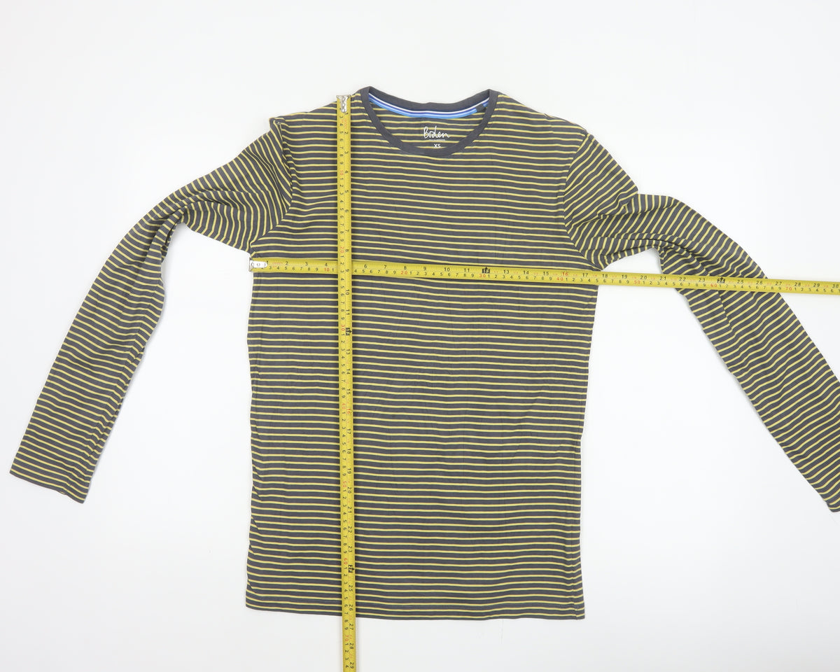 Boden Women’s Grey Yellow Striped XS Basic Long Sleeve Cotton T-Shirt