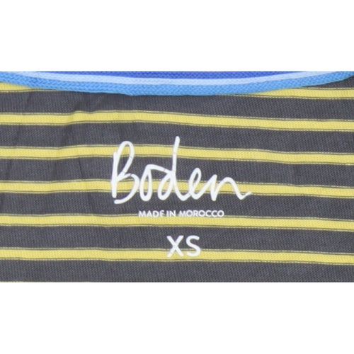 Boden Women’s Grey Yellow Striped XS Basic Long Sleeve Cotton T-Shirt